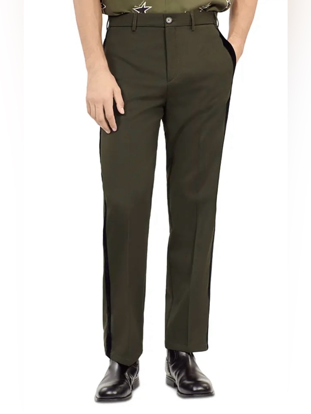 The Kooples Olive Wool Blend Tuxedo Stripe Trousers Men’s 46 US 32 NWT $465